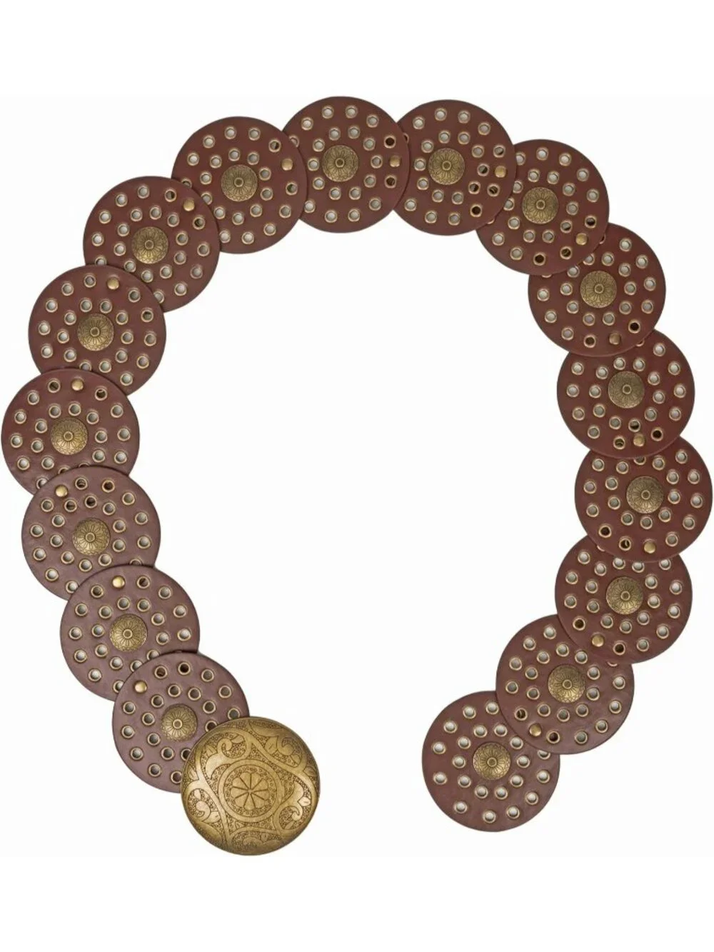 Women Brown & Gold Wide Western Disc Belt Cowgirl Boho-Concho Leather Belt